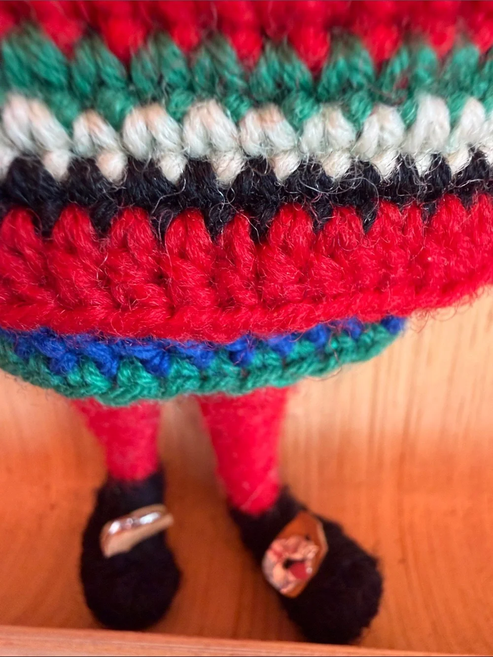 Handmade Blue & Red Yarn Folk Doll Pair with Yellow Accents